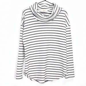 Loft Striped Waffle Knit Cowl Neck Top Long Sleeve